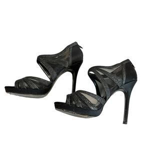 Mia Sparkly Black/Pewter Sparkle & Mesh Strappy Stilettos Size 8M y3k Stilletto